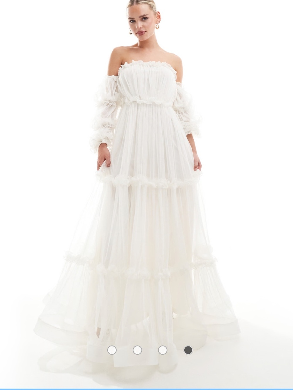Lace & Beads Emmeline Soft Ivory Tulle Strapless Gown Puff Sleeves W 10 / UK 14